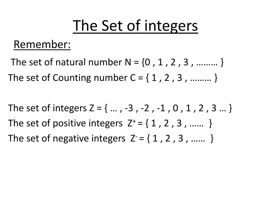 Integer 1 PPT - The Set of integers PowerPoint Presentation, free download - ID ...