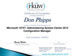 Certificate of Completion is hereby granted to: Don Phipps