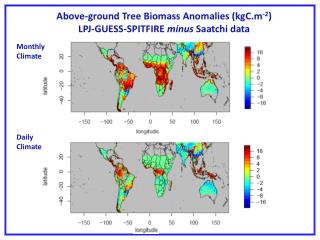 Above-ground Tree Biomass Anomalies (kgC.m -2 ) LPJ-GUESS-SPITFIRE minus Saatchi data