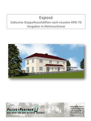 Exposé Exklusive Doppelhaushälften nach neusten KfW-70 Vorgaben in Kleinmachnow