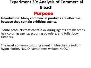 Experiment 39: Analysis of Commercial Bleach