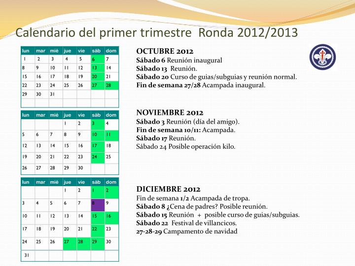 calendario del primer trimestre ronda 2012 2013