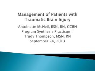 Management of Patients with Traumatic Brain Injury