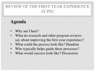 Review of the First-Year Experience at PSU