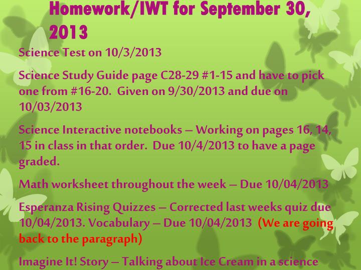 homework iwt for september 30 2013