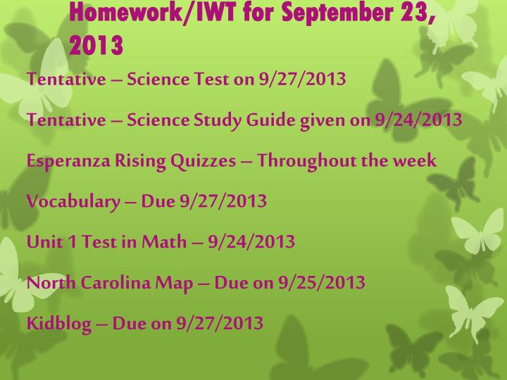 homework iwt for september 23 2013
