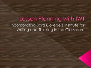 Lesson Planning with IWT