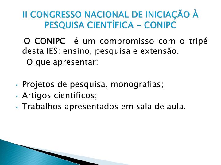 ii congresso nacional de inicia o pesquisa cient fica conipc