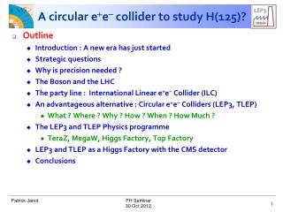 A circular e + e - collider to study H(125)?