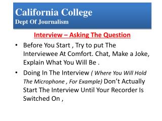 California College Dept Of Journalism