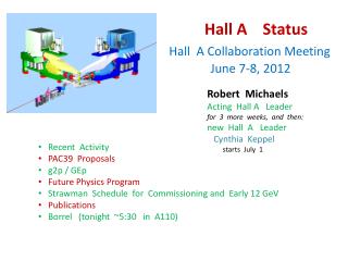 Hall A Status Hall A Collaboration Meeting June 7-8, 2012