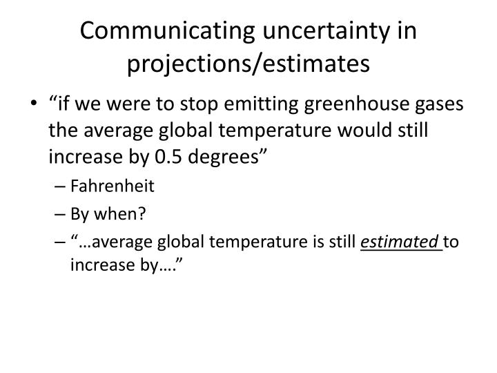 communicating uncertainty in projections estimates