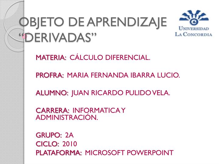 objeto de aprendizaje derivadas