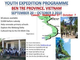 60 places available $1000 before subsidy Help renovate primary schools Explore the Mekong Delta