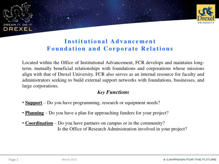 institutional advancement foundation and corporate relations