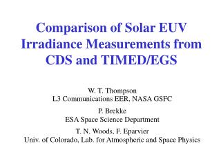 Comparison of Solar EUV Irradiance Measurements from CDS and TIMED/EGS