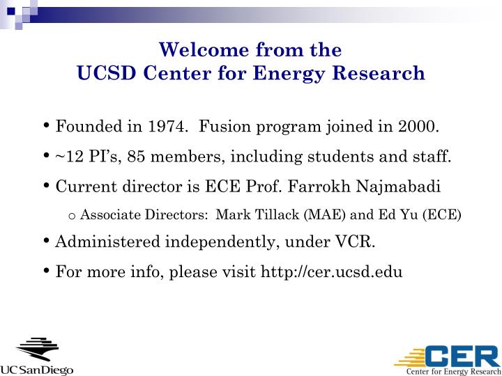 welcome from the ucsd center for energy research