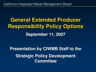 General Extended Producer Responsibility Policy Options