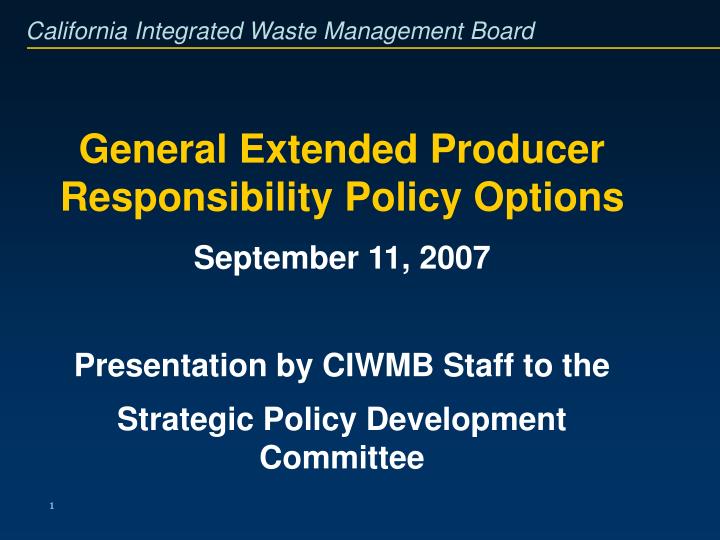 general extended producer responsibility policy options