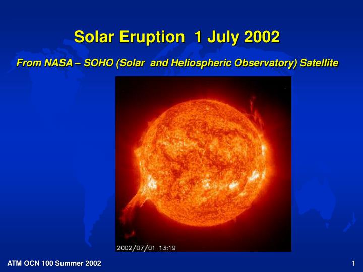 solar eruption 1 july 2002 from nasa soho solar and heliospheric observatory satellite