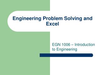 Engineering Problem Solving and Excel