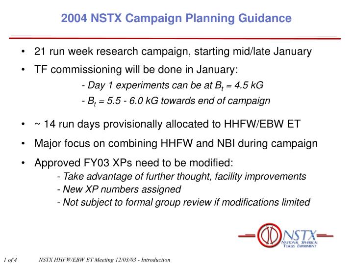2004 nstx campaign planning guidance