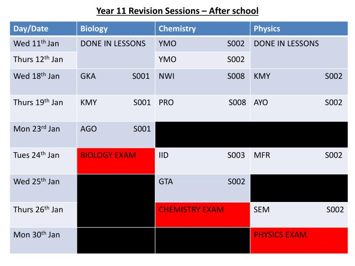 year 11 revision sessions after school