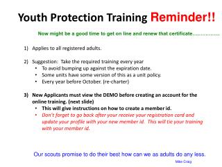 Youth Protection Training Reminder!!