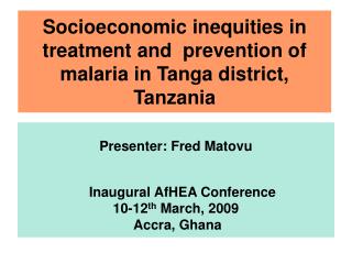 Socioeconomic inequities in treatment and prevention of malaria in Tanga district, Tanzania