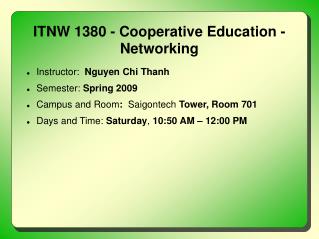 ITNW 1380 - Cooperative Education - Networking