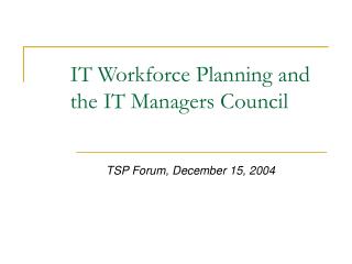 IT Workforce Planning and the IT Managers Council