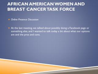 African American Women and Breast Cancer Task Force