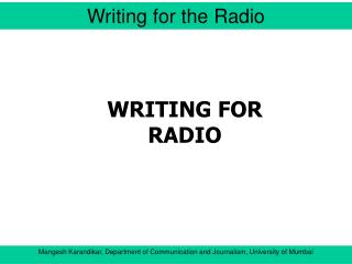WRITING FOR RADIO