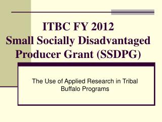 ITBC FY 2012 Small Socially Disadvantaged Producer Grant (SSDPG)