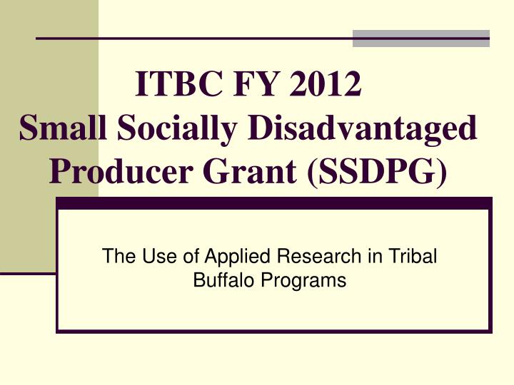itbc fy 2012 small socially disadvantaged producer grant ssdpg