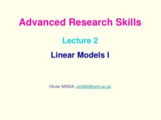 Lecture 2 Linear Models I