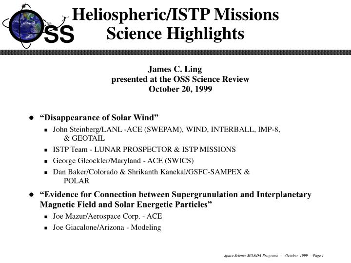 heliospheric istp missions science highlights