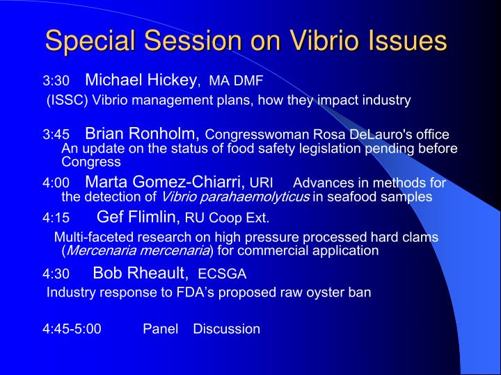 special session on vibrio issues