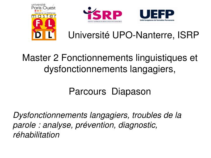 master 2 fonctionnements linguistiques et dysfonctionnements langagiers parcours diapason