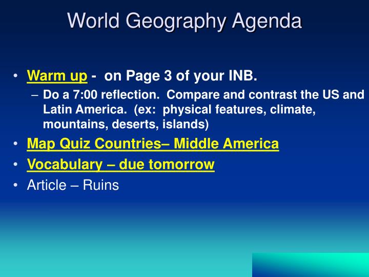 world geography agenda