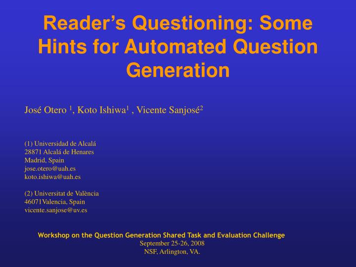 reader s questioning some hints for automated question generation