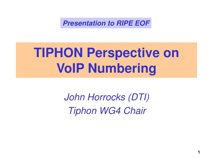tiphon perspective on voip numbering