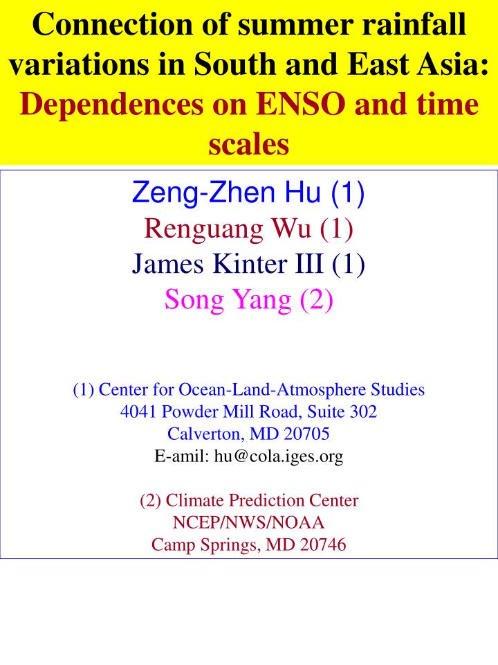 connection of summer rainfall variations in south and east asia dependences on enso and time scales