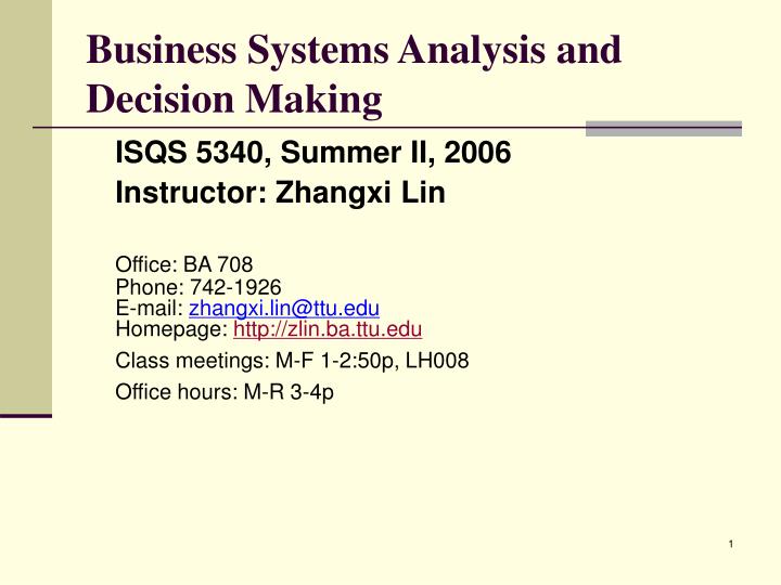 business systems analysis and decision making