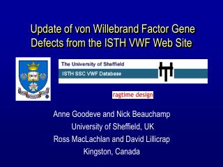 Update of von Willebrand Factor Gene Defects from the ISTH VWF Web Site