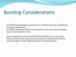 Bonding Considerations