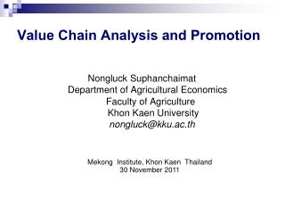 Value Chain Analysis and Promotion