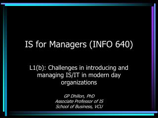 IS for Managers (INFO 640)
