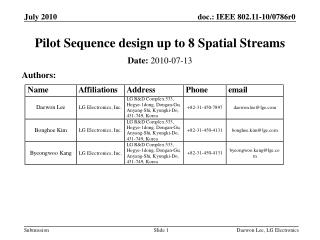 Pilot Sequence design up to 8 Spatial Streams