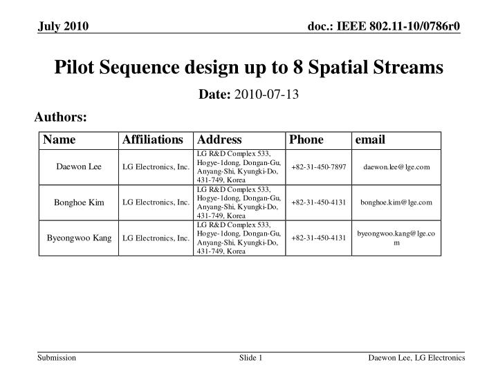 pilot sequence design up to 8 spatial streams
